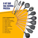 Kit Chef Elegance: 10 Utensílios de Cozinha em Silicone com cabo de Madeira e de BRINDE ganhe um Pegador de Salada e um Porta Utensílios MAIS um E-BOOK EXCLUSIVO com receitas fáceis e práticas para o seu dia a dia.